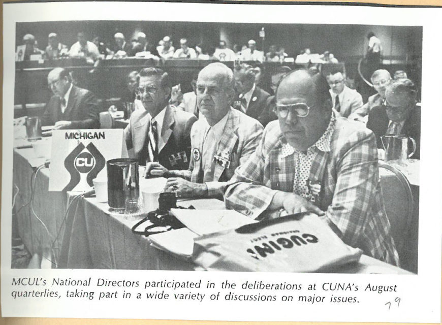 Michigan Credit Union League National Directors at CUNA's August, 1979 quarterlies (Middle, Robert J. Debri).