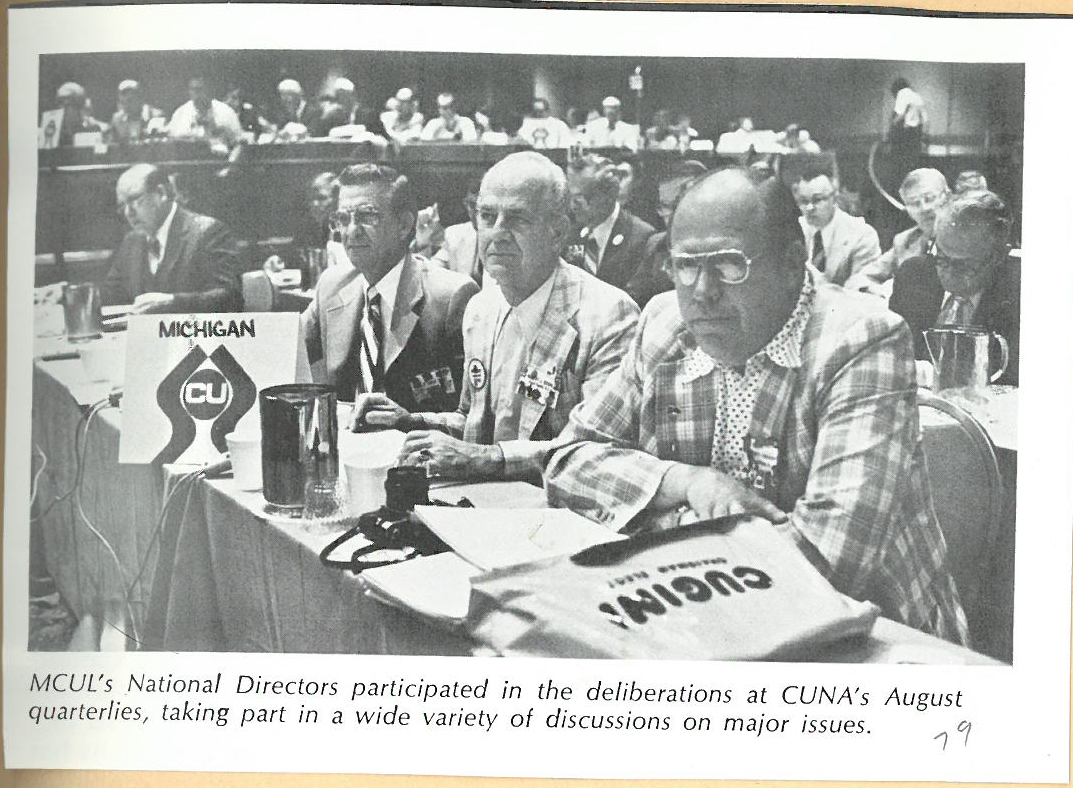 Michigan Credit Union League National Directors at CUNA's August, 1979 quarterlies (Middle, Robert J. Debri).