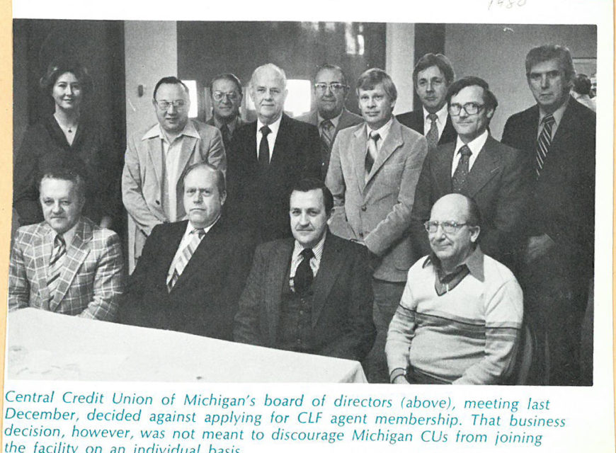 Central Credit Union of Michigan's board of directors meeting (Second row, middle, Robert J. Debri).