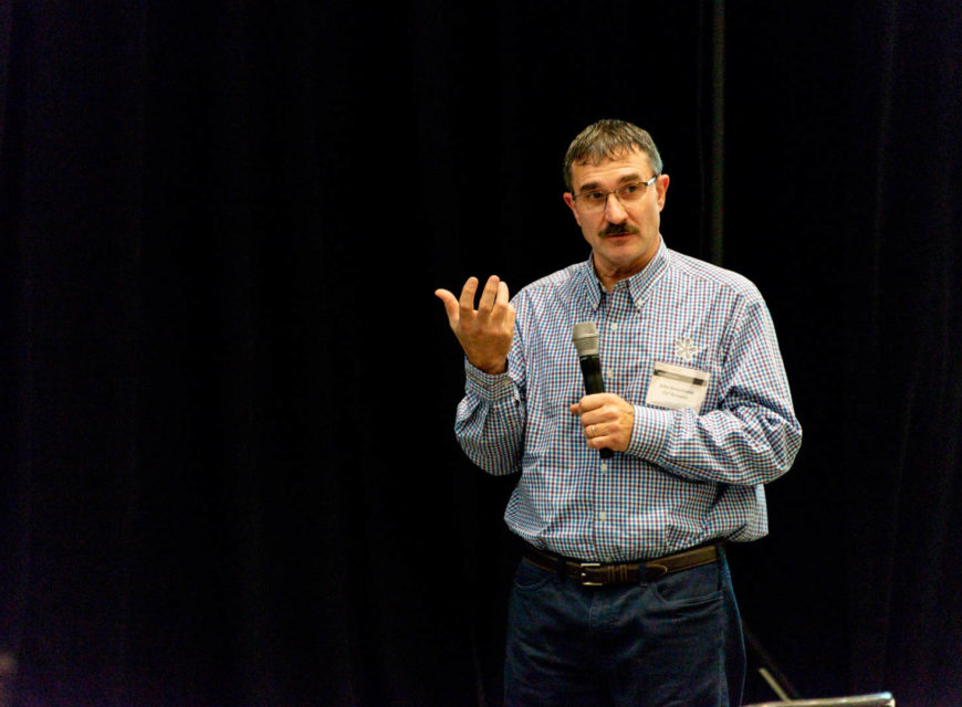 CU*Answers VP of Imaging Solutions, John Beauchamp, speaks to the crowd about developments in teller platforms. 